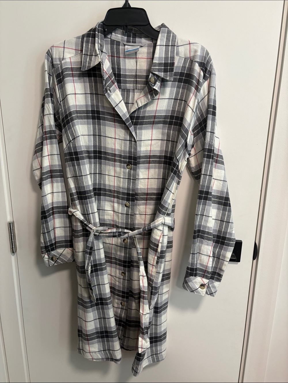 Columbia Black, Gray & White Plaid Long-Sleeve Shirt Dress with Belt